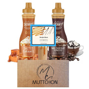MUTTCHON Caramel and Chocolate Low Calorie Sauce Bundle With (1) Jordans Skinny Sugar Free Salted Caramel Sauce, (1) Dark Chocolate Espresso (Gluten-Free, Keto-Friendly), and a recipe Ideas card