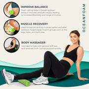 Oceanfoam Ripple Travel Foam Roller (11" x 3.35") Firm Mini Foam Roller for Physical Therapy, Deep Tissue Massage, Back Pain - High Density, Ergonomic Wave Textured - Yoga, Exercise (Black Marbled)