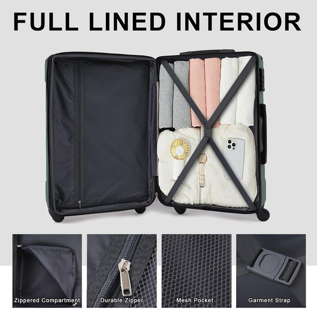 Merax Luggage Sets 3-Piece Hardshell with Spinner Wheels Lightweight Suitcase with Corner Guards (Green, 20/24/28)