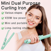 Mini Dual Purpose Curling Iron, 2 in 1 Mini Curling Wand & Flat Iron Hair Straightener, Portable Travel Curling Wand, Small Curling Iron for Women Short Hair, Hair Straightener (Green)