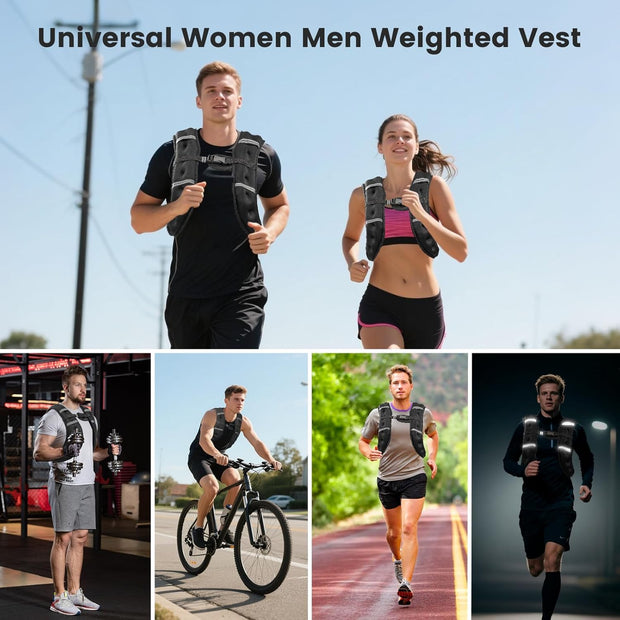 Weighted Vest for Woman Men,6lb/8lb/12lb/16lb/20Lb/25lb Weight Vest with Reflective Stripe Adjustable Buckle Strap Back Pocket Workout Strength Training Walking Jogging Running