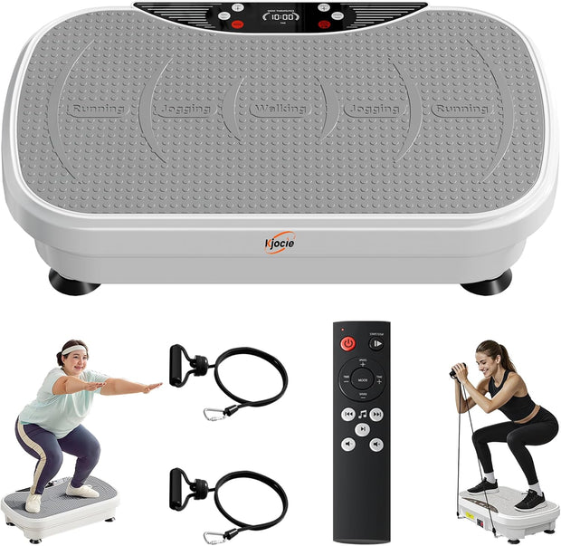 Vibration Plate Exercise Machine, Full Body Shaker Workout Vibration Plate for Lymphatic Drainage Weight Loss, Waver Vibrating Fitness Platform with Resistance Bands, Low Noise Home Fitness for Adults