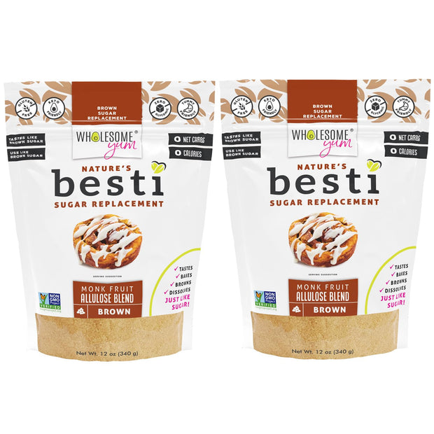 Wholesome Yum Besti Natural Brown Sugar Substitute - Keto Brown Monk Fruit Sweetener Blend With Allulose (No Erythritol) - Non GMO, Zero Carb, Zero Calorie, Sugar Free, No Aftertaste (12 oz)