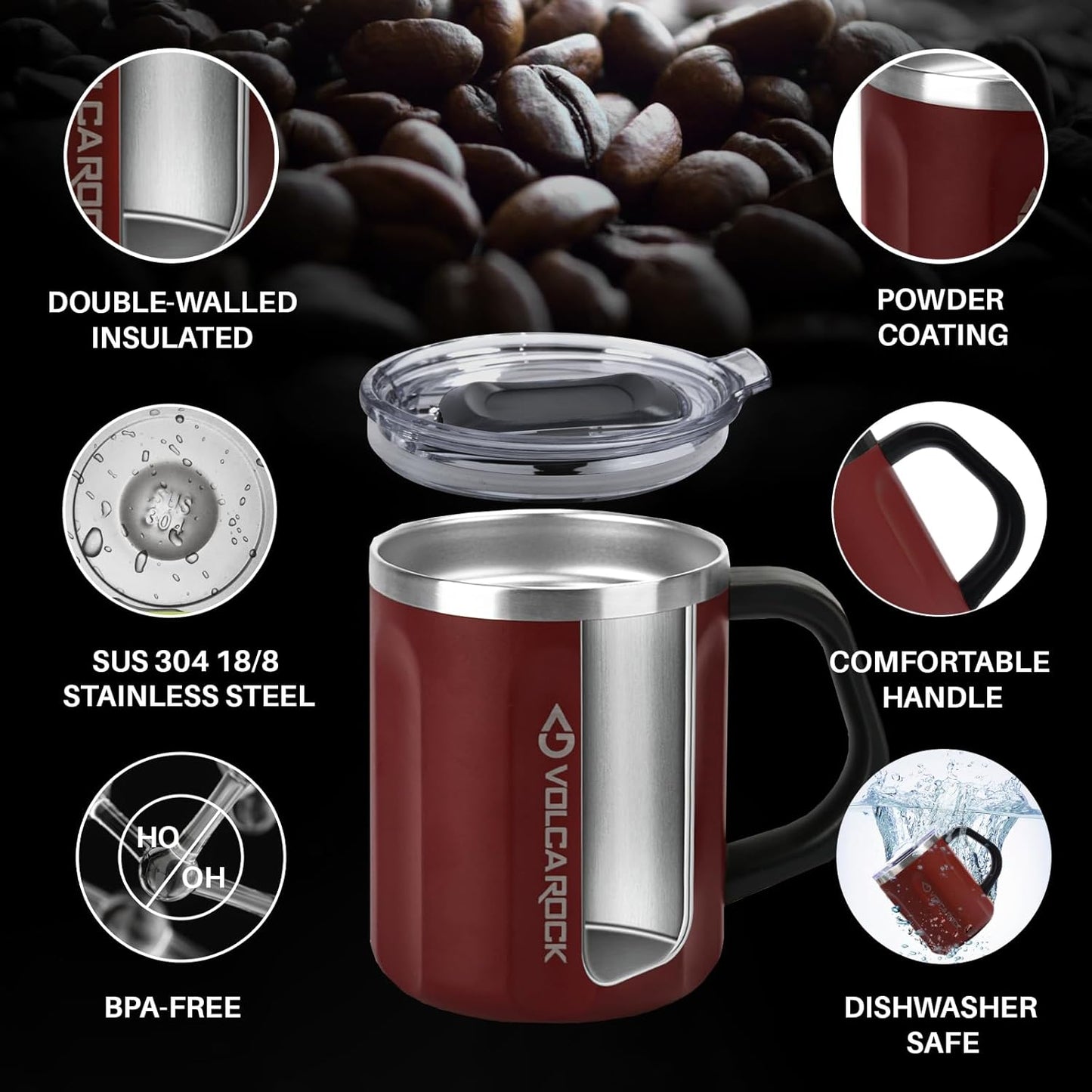 16oz Coffee Mug, Vacuum Insulated Camping Mug with Lid, Double Wall Stainless Steel Travel Tumbler Cup, Coffee Thermos Outdoor, Great for Any Beverage (Brick Red)