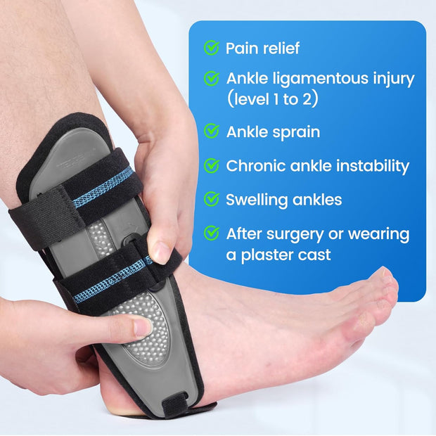Velpeau Ankle Stabilizer Brace for Sprain, Ligament Injury (Grade 1 to 2), Tendonitis, Adjustable Stirrup Ankle Support Splint for Women and Men,Reversible Left & Right Foots,One Size(Foam Pads, Blue)