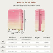 Merax Luggage Sets 3 Pcs, ABS Hardside Suit case with Spinner Wheels Lightweight TSA Lock, Gradient Pink, 20/24/28 Inch