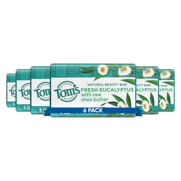 Tom's of Maine Bar Soap Variety Pack, Natural Bar Soap for Women and Men, Lavender & Shea, Fresh Eucalyptus, Creamy Coconut, Orange Blossom, 5 oz Bars (4-Pack)