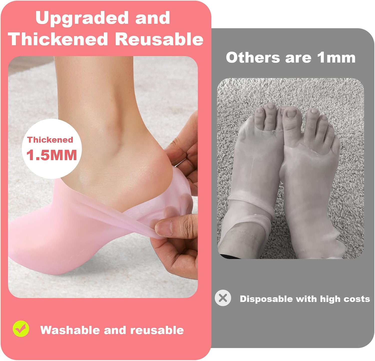 6 Pairs Silicone Socks for Dry Cracked Feet Women,New Upgrade Thickened Moisturizing Foot Mask Exfoliating Silicone Socks,Spa Gel Moisturizer Socks Foot Care After Pedicure