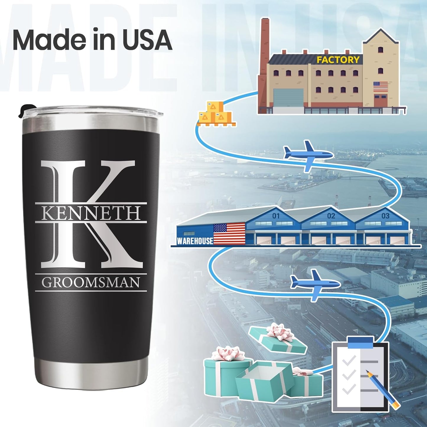 Personalized Tumbler with Engraved Name - Personalized Fathers Day Cup Gifts - Custom Stainless Steel 20 Oz Coffee Tumbler with Lid - Custom Birthday Gifts for Dad Husband
