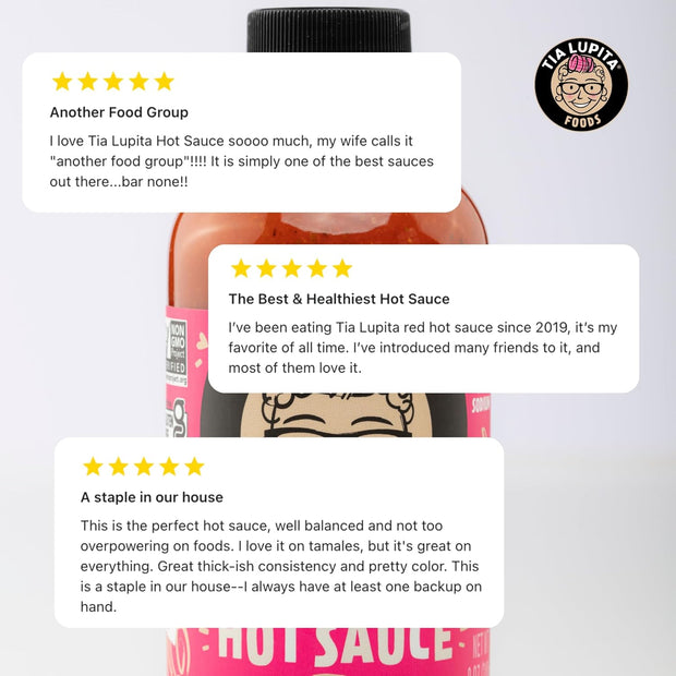 Tia Lupita Hot Sauce 8 Oz (Pack of 2) - Flavorful Heat, Medium Spice with Smoky-Sweet Flavor - Gluten-Free, Non-GMO, Sugar-Free, Low Sodium, Keto-Friendly, No Carbs - Made with Red Jalapeño Peppers