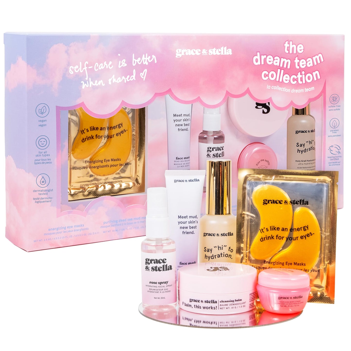 grace & stella Award-Winning Skin Care Set - Birthday Gifts for Women - Travel Essentials with Gold Eye Masks, Hyaluronic Acid Serum & Rose Spray - Bachelorette Party Favors, Teen Girl Gifts - Vegan