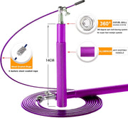 Speed Jump Rope - 360° Swivel Ball Bearing - Adjustable steel coated rope-Aluminum Anti Skipping Handle -Fitness Training Boxing Sports Exercises -Suitable for Kids and Adults