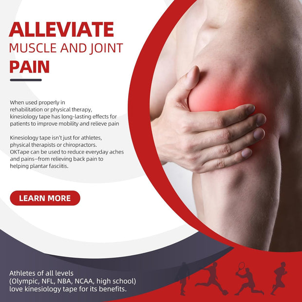 OK TAPE PRO Kinesiology Tape Uncut Roll, Elastic Physical Therapy Athletic Tape for Pain Relief, Muscle Support, Kinetic Tape, Water Resistant, 2in X 16.4ft -Black Gray