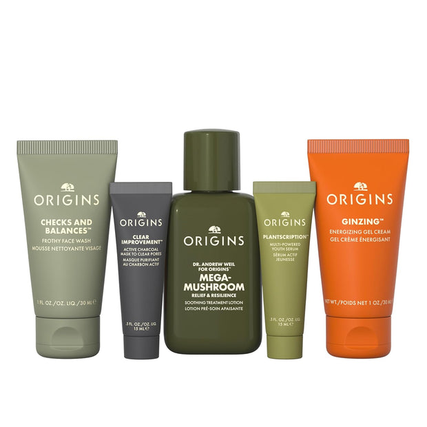 Origins Bestselling Skincare Set | Features Cleanser, Mask, Treatment Lotion, Serum & Moisturizer | With Peptides, Hyaluronic Acid & Niacinamide