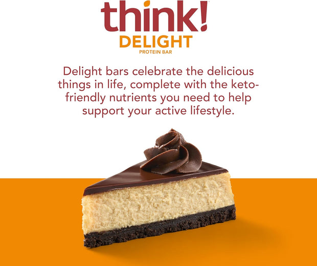 think! Delight Protein Bars, Chocolate Peanut Butter Pie, Low Sugar & Low Carb Gluten-Free Snack, Keto Friendly Snacks, 12 Count (Packaging May Vary)