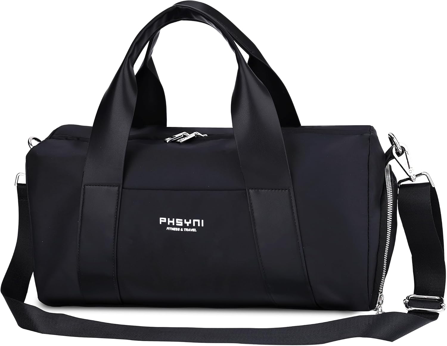 Compact Sports Gym Bag for Women and Men, Cute Mini Duffle Bag with Wet Pocket & Shoes Compartment, Personal Item Travel Workout Bag, 16"-Small, Black