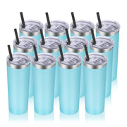 VEGOND Stainless Steel Tumblers Bulk 12 Pack, 20 oz Vacuum Insulated Skinny Tumblers with Lids and Straws, Double Wall Coffee Mug, Travel Water Cup, White
