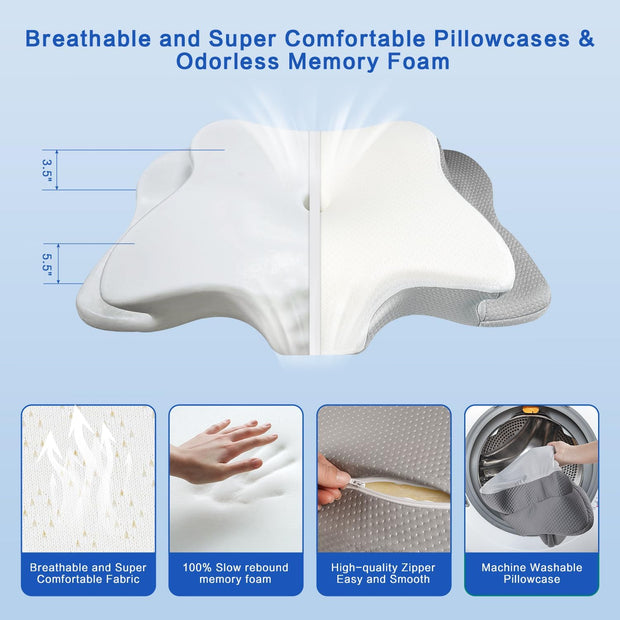 Pain Relief Cervical Pillow for Neck Support,Adjustable Ergonomic Pillow Cozy Sleeping,Odorless Orthopedic Memory Foam Pillows,Contour Bed Pillow for Side Back Stomach Sleeper