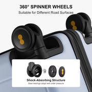 LEVEL8 Elegance Checked Luggage, 24 Inch Hardside Suitcase, Lightweight Matte Hardshell with Tsa Lock, Large Suitcases with Spinner Wheels, Light Blue