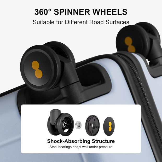 LEVEL8 Elegance Checked Luggage, 24 Inch Hardside Suitcase, Lightweight Matte Hardshell with Tsa Lock, Large Suitcases with Spinner Wheels, Light Blue