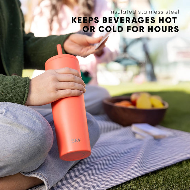 Simple Modern Insulated Tumbler with Lid and Straw | Iced Coffee Cup Reusable Stainless Steel Water Bottle Travel Mug | Gifts for Women Men Her Him | Classic Collection | 24oz | Midnight Black