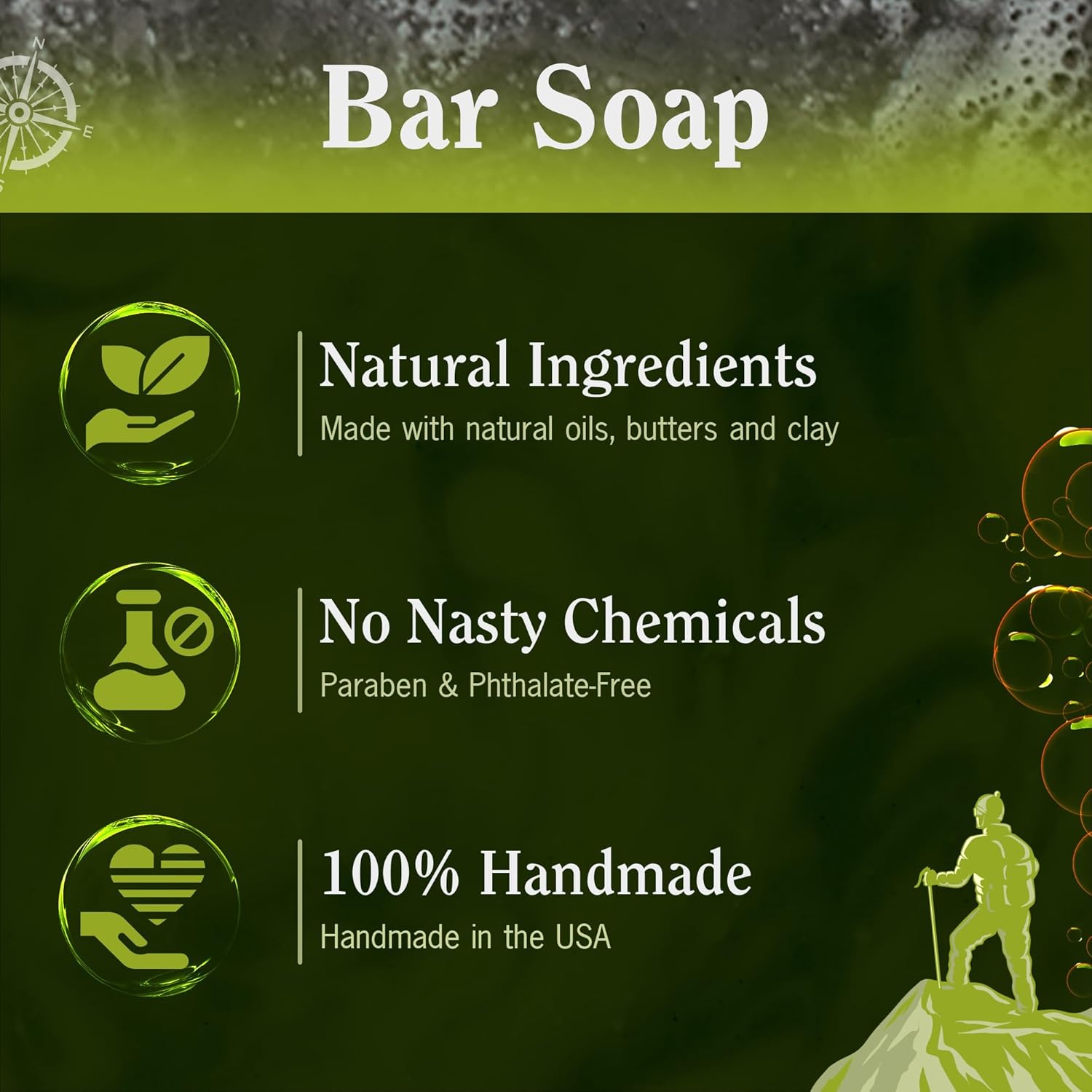 Compass Soap Black Sand Beach| Natural Bar Soap for Men | Soap Bar with Heavy Grit for Exfoliation | Best Mens Bar Soap | Natural, Paraben & Phthalate Free Bath Soap Bars for Men | 5 oz. Pack of 2