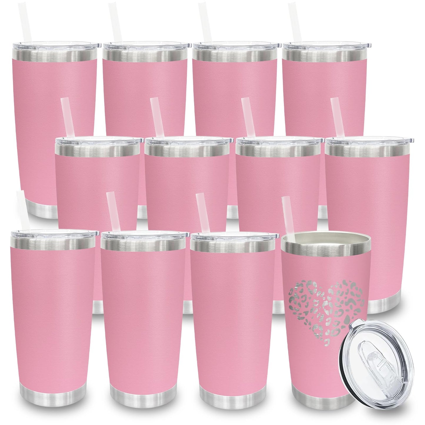 20 oz Tumblers Bulk, Stainless Steel Tumbler with Lid and Straw, Vacuum Double Wall Insulated Travel Coffee Mug with Sliding Lid, Powder Coated Cup for Hot and Cold Drinks (Stainless,6 pack)