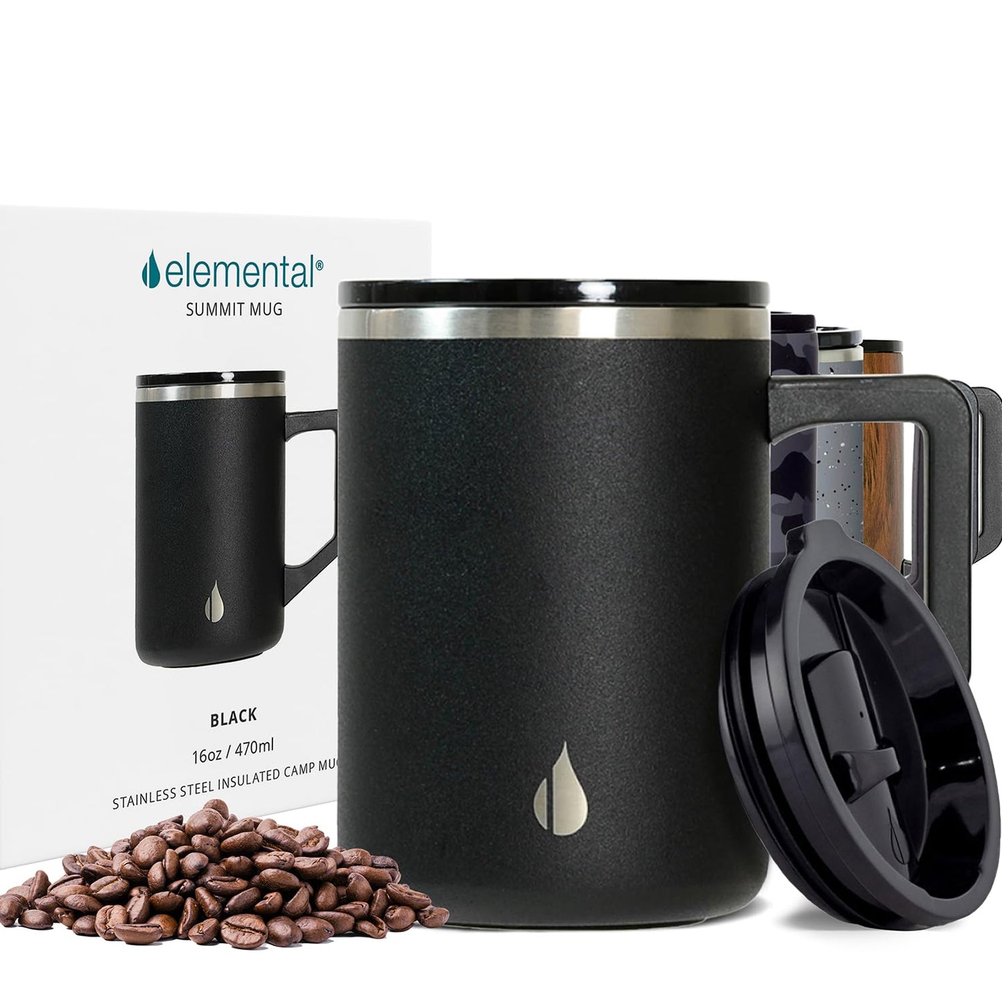 Elemental Insulated Coffee Mug - Triple-Wall Stainless Steel Summit Travel Cup for Hot and Cold Drinks - Thermal Coffee Mug with Lid and Handle for Camping, Office & Travel 12oz - Grey Speckle