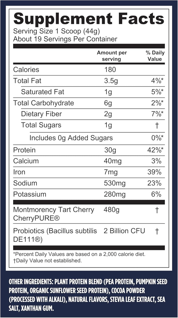 Vega Sport Vegan Protein Powder + Recovery - 30g Plant Based Protein per Serving, Chocolate, 19 Servings, 5g BCAAs, Probiotics, NSF Certified, For Shakes & Smoothies, 1.8lbs (Packaging May Vary)