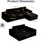 108" Modular Sectional Sofa Cloud Couch with Deep Seats, L Shape Memory Foam Couch with Chaise and Movable Ottoman, Sectional Couches for Living Room, Comfy Boneless Sofa No Assembly, Black