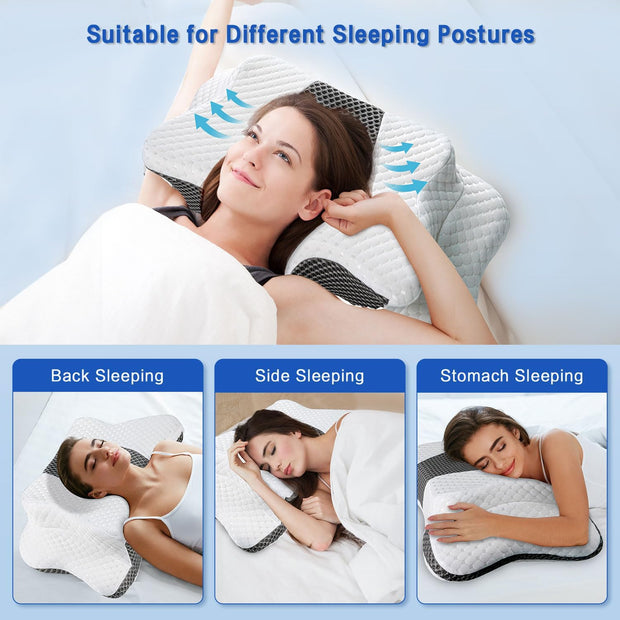 Pain Relief Cervical Pillow for Neck Support,Adjustable Ergonomic Pillow Cozy Sleeping,Odorless Orthopedic Memory Foam Pillows,Contour Bed Pillow for Side Back Stomach Sleeper