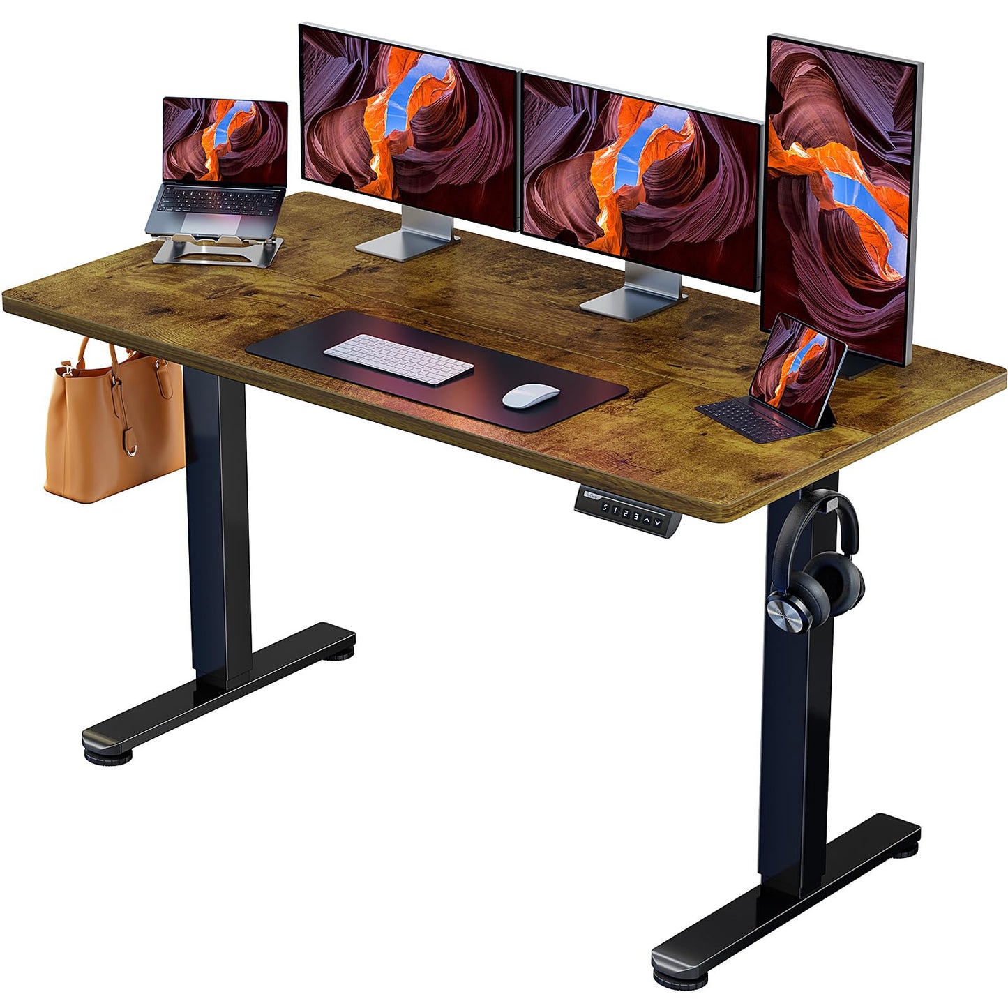 ErGear Height Adjustable Electric Standing Desk, 48 x 24 Inches Sit Stand up Desk, Memory Computer Home Office Desk with Two-Piece Desktop (Black)