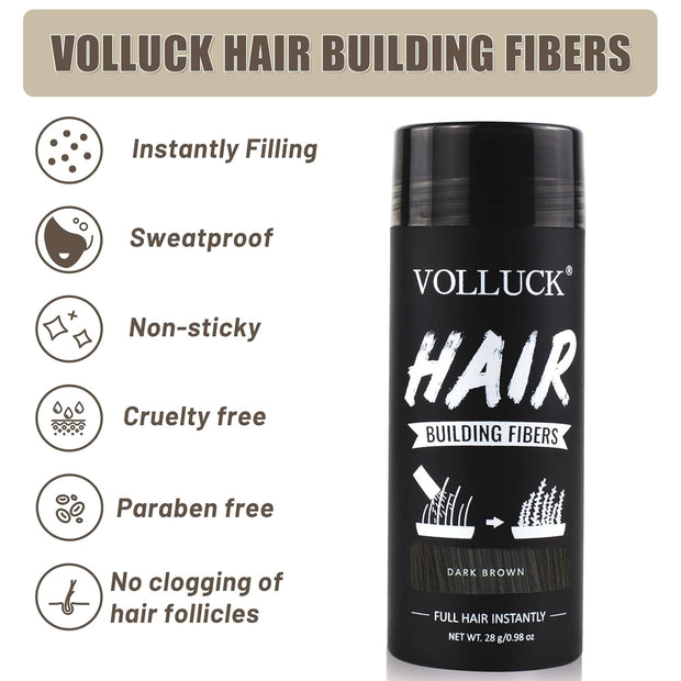 VOLLUCK Hair Fibers for Thinning Hair, Instant Coverage Hair Building Fibers for Women and men, Natural Hair Powder for Conceal Hair Loss 28 g (Dark Brown)