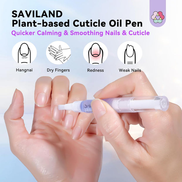 SAVILAND Soothing Cuticle Oil Pen: 6Pcs Plant-Based Nail Oil with Aloes Vitamin E Nail Strengthener Refreshing Nail Growth Serum Cuticle Softener for Moisturizing Repairing Dryness Redness Peeling