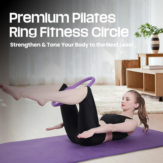 Premium Pilates Ring Fitness Circle - Lightweight Durable Foam Padded Handles, Flexible Resistance Exercise Equipment for Toning Arms, Thighs, Legs & Core