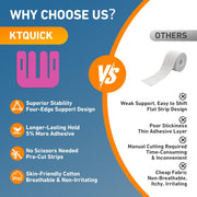 PreCut Kinesiology Tape for Knees, 12PCS Upgraded Waterproof KTQUICK Knee Tape for Knee Pain Relief Pre Cut, Original Cotton Athletic Knee Tape, Waterproof&Hypoallergenic Latex-Free for Sports (Black)