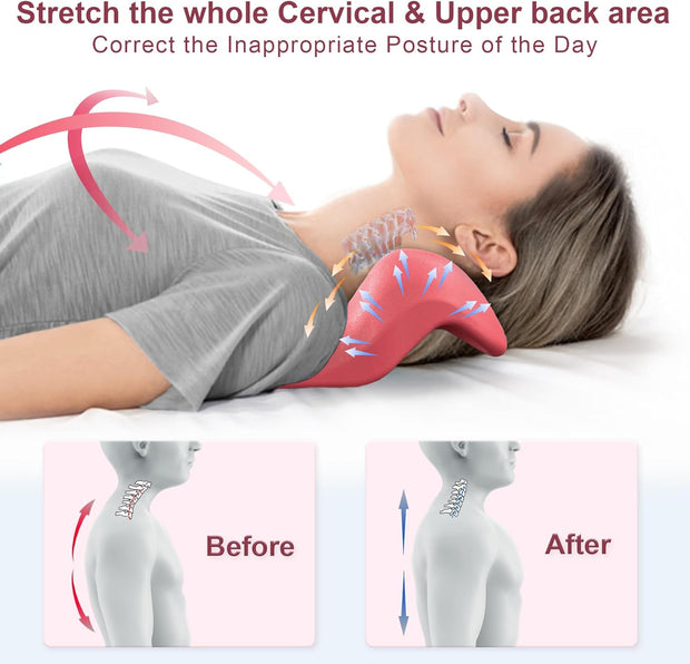 Neck and Shoulder Relaxer with Upper Back Massage Point, Cervical Traction Device Neck Stretcher for TMJ Pain Relief and Cervical Spine Alignment Chiropractic Pillow (Grey)