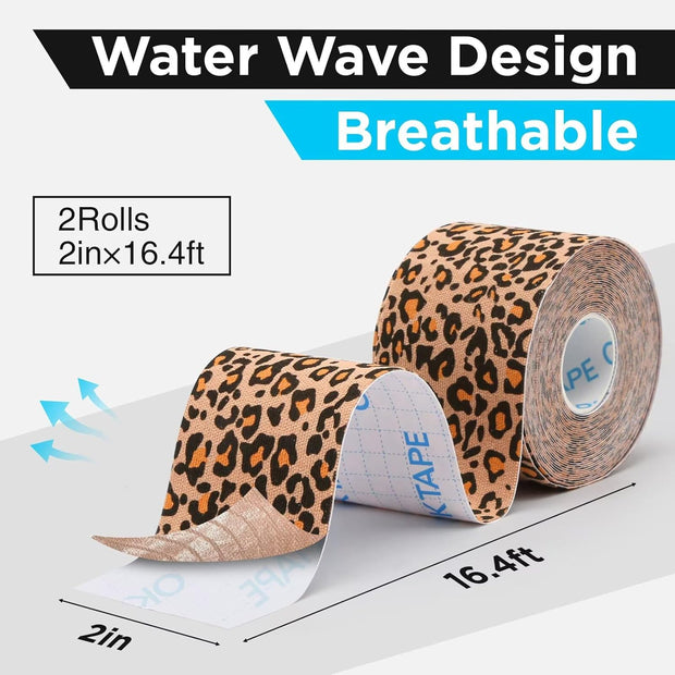 OK TAPE Hypoallergenic Digtal Printed Kinesiology Tape, Elastic Sports Athletic Tape, 2 Rolls, 2in×16.4ft Uncut Roll-DIY