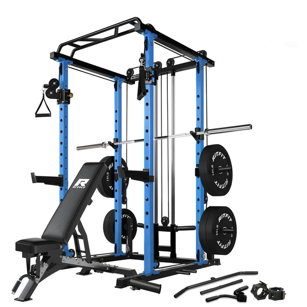 RitFit Multi-Function Squat Rack Power Cage PPC03 with Cable Crossover System, 1000LBS Capacity Power Rack and Packages with Optional Weight Bench, Barbell Weight Set, for Garage Workout & Home Gym