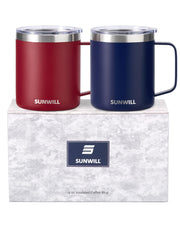 SUNWILL Insulated Coffee Mug with Lid, Travel Tumbler with Handle, 14 oz Stainless Steel Cup for Camping, Office, Home, Powder Coated White