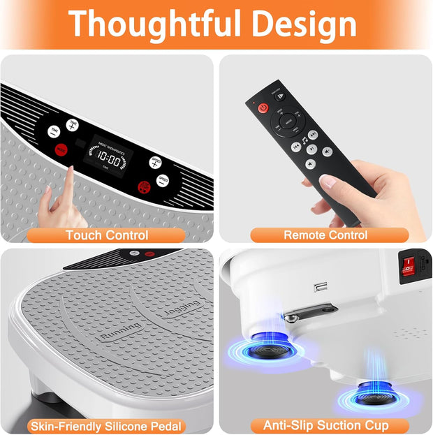 Vibration Plate Exercise Machine, Full Body Shaker Workout Vibration Plate for Lymphatic Drainage Weight Loss, Waver Vibrating Fitness Platform with Resistance Bands, Low Noise Home Fitness for Adults