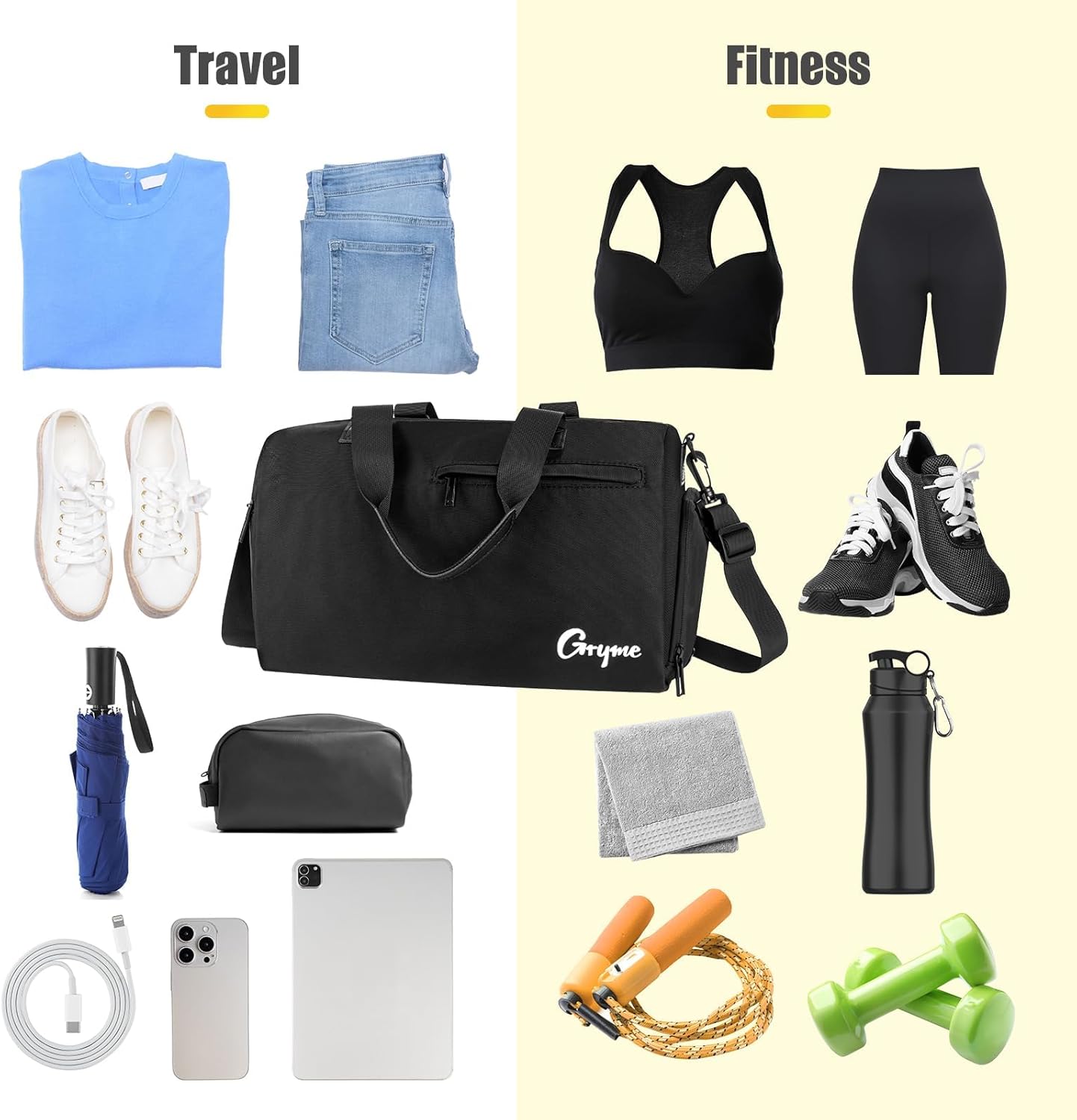Gryme 15 Inch Small Gym Bag with Shoes Compartment and Wet Pocket, Mini Duffle Bag for Men & Women, Small Sports Bag for Travel Carry On, Swimming, Workout, Weekender Overnight