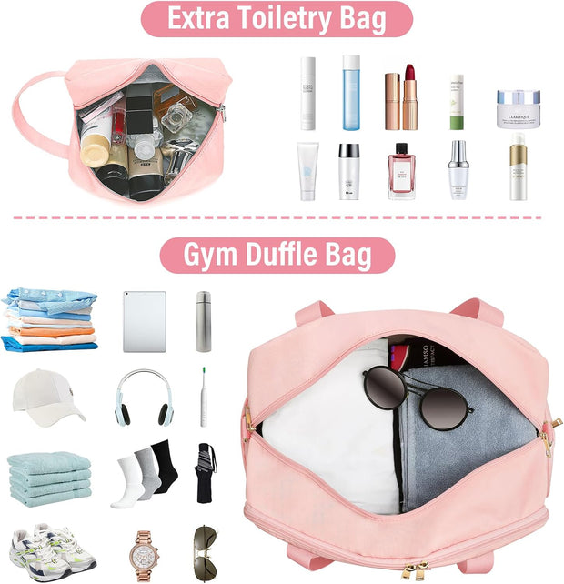 Sports Gym Bag for Women, Travel Duffle Bag with Shoe Compartment & Wet Pocket, Fitness Yoga Bag Weekender Overnight Bag Small