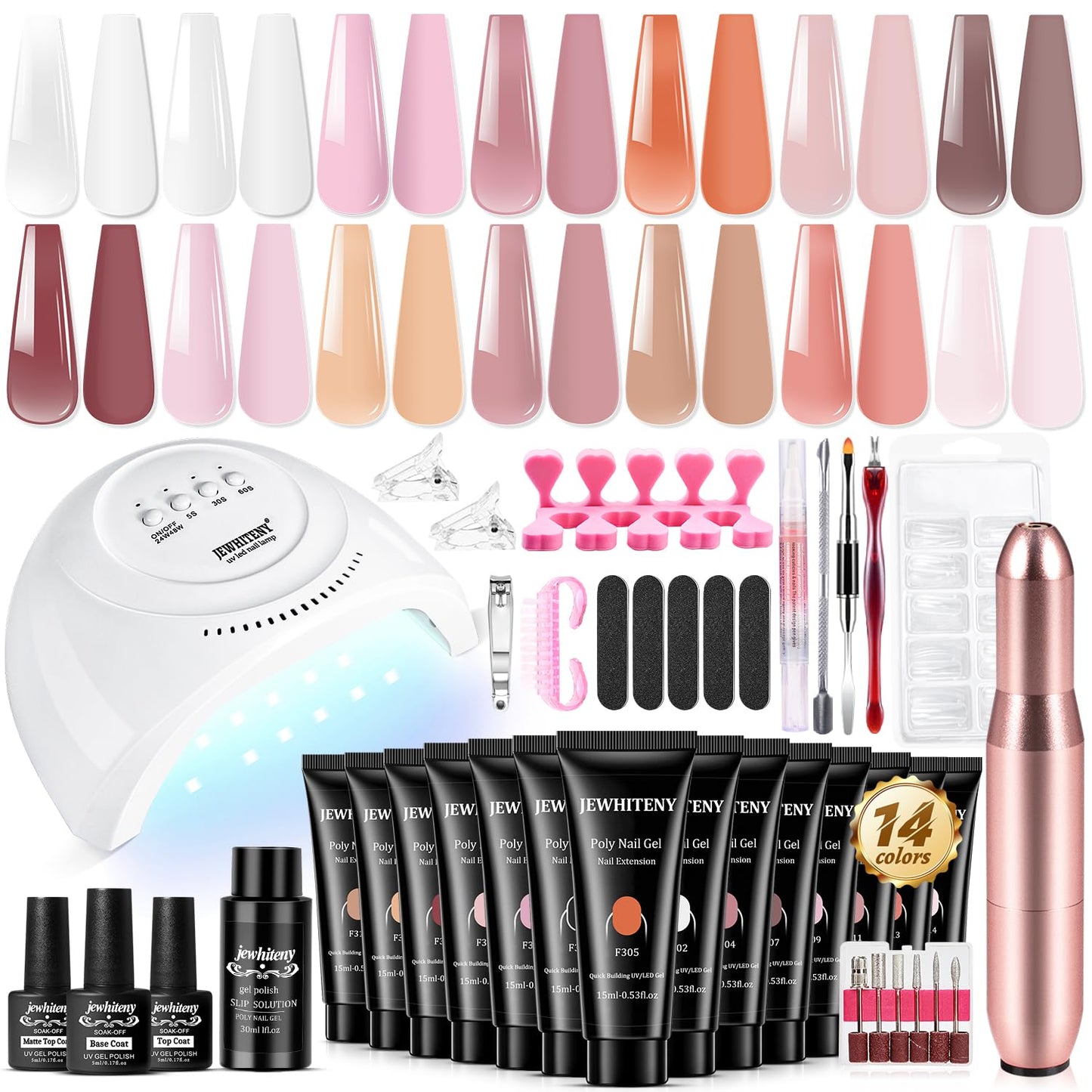 JEWHITENY 14 Colors Poly Gel Nail Kit 27 Colors Gel Nail Polish Kit With U V Light All In One Nail Art Starter Kit Suitable For All Seasons