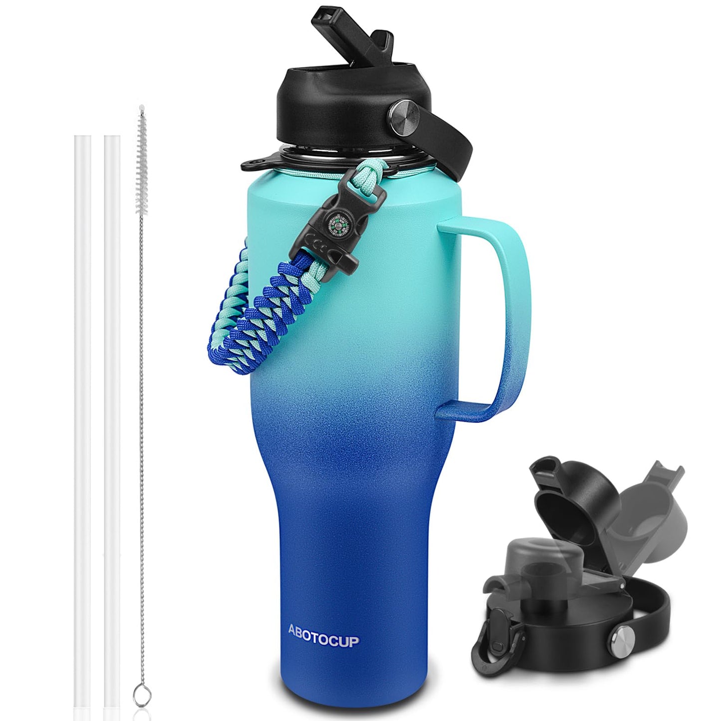 32oz Black Water Bottle Stainless Steel, Keep Cold 24H&Hot 12H, Water Bottle with Straw&Spout Lids, Insulated Water Bottle Double Wall Vacuum, Fit in Any Car Cup Holder, Leak-proof BPA Free