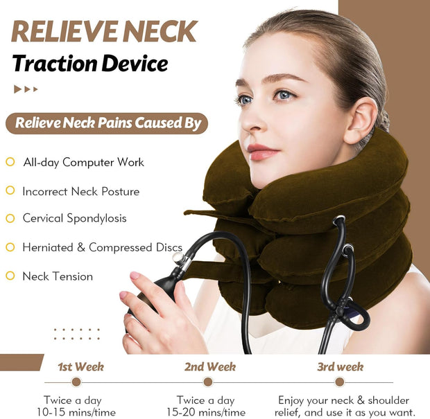 Neck Stretcher, Cervical Traction Device, Neck Traction Device, Neck Pain Relief, Adjustable Inflatable Neck Brace & Neck Stretcher Cervical Traction, Neck Decompression Home Use (Purple)