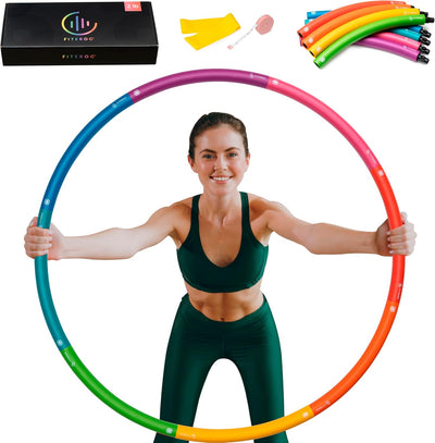 Weighted Fitness Hoop for Adult Beginners - 2 lb Exercise Holahoop - 8 Colorful Detachable Sections - Adjustable Sizes with Accessories