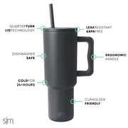 Simple Modern 40 oz Trek Tumbler with Handle and Straw Lid | Cup Holder Friendly Insulated Stainless Steel Travel Mug | Blue Dune