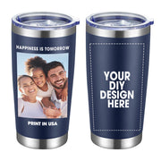Personalized Custom Tumbler Print in USA 20oz Stainless Steel Coffee Cup with Lid & Straw Double Wall Insulated Tumbler with Colorful Text Logo Photo