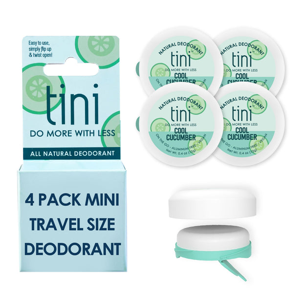 Tini Naturals Deodorant, Travel Size Aluminum Free Deodorant for Women & Men with Coconut Oil and Shea Butter, 0.4 oz Each (4 Pack), Spring Meadow Scent